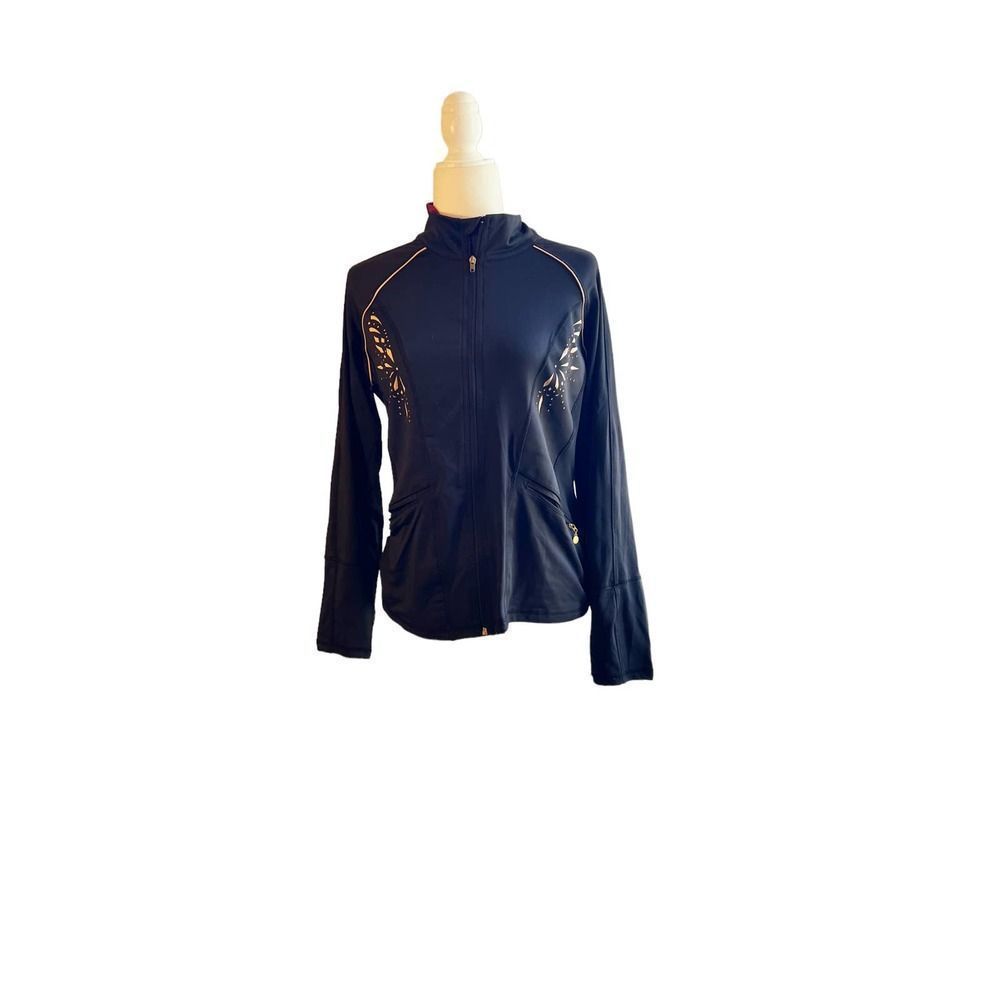 Catherine maladrino Black Lazer Cut Track Jacket, Sz L